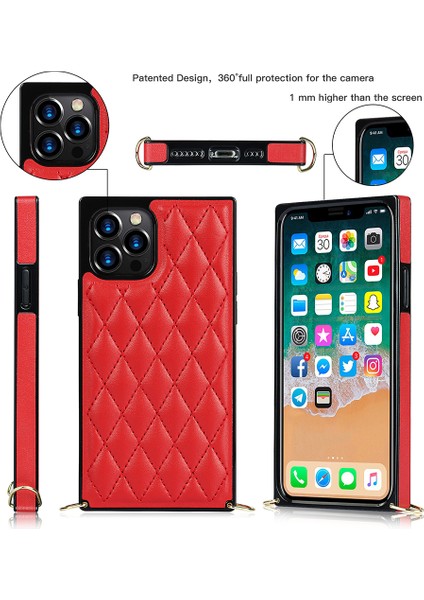 Iphone 12 Pro Max - Red Için Zincir Kordon Dikişli Eşkenar Dörtgen Şok Geçirmez Koruyucu Telefon Kasası - Kırmızı (Yurt Dışından) fırsatları