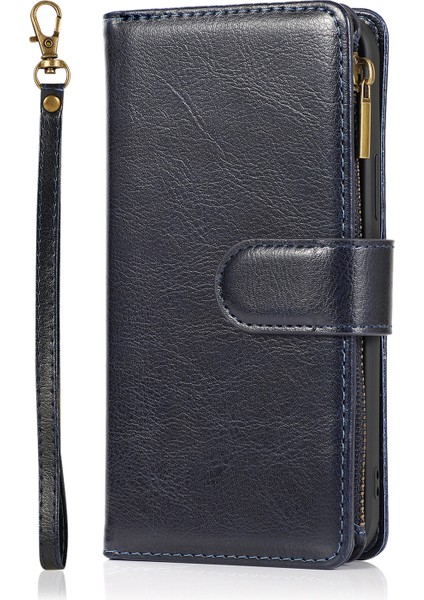 Iphone 12/12 Pro Telefon Kılıfı Çılgın At Deri Kaplamalı Tpu Cüzdan Telefon Stand Kılıfı 9 Kart Yuvası Kickstand Shell -Dark Mavi (Yurt Dışından) fiyatları