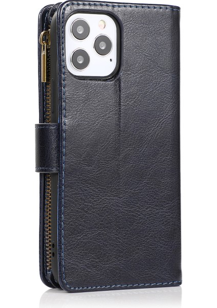 Iphone 12/12 Pro Telefon Kılıfı Çılgın At Deri Kaplamalı Tpu Cüzdan Telefon Stand Kılıfı 9 Kart Yuvası Kickstand Shell -Dark Mavi (Yurt Dışından) modelleri