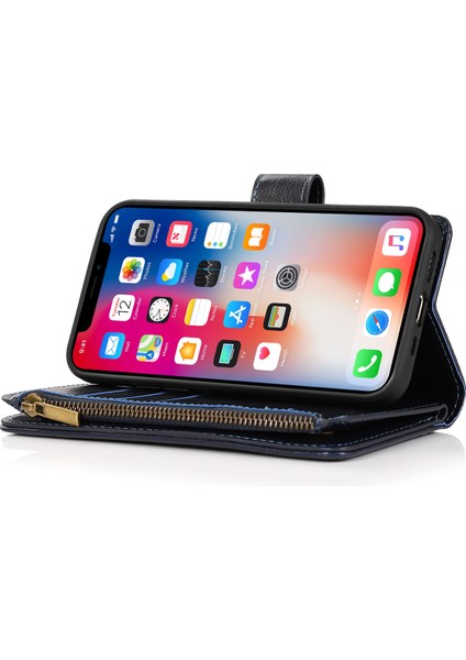 Iphone 12/12 Pro Telefon Kılıfı Çılgın At Deri Kaplamalı Tpu Cüzdan Telefon Stand Kılıfı 9 Kart Yuvası Kickstand Shell -Dark Mavi (Yurt Dışından) fırsatları