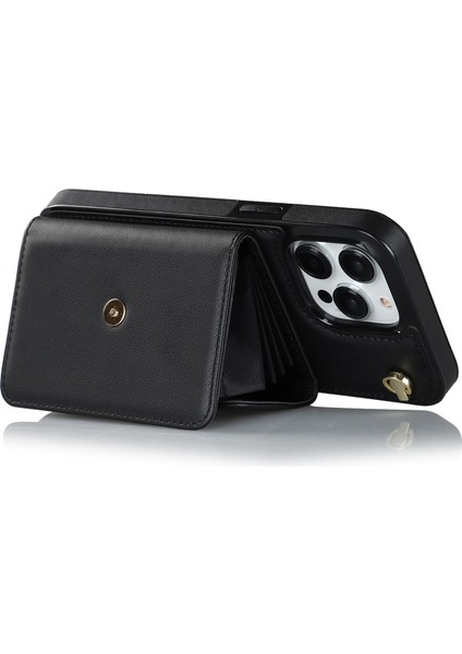 Iphone 12 Pro Maks Kart Yuvaları Için Telefon Kılıfı Pu Deri +Tpu Kickstand Kapak Kısa +Uzun Kayışlar Black (Yurt Dışından)