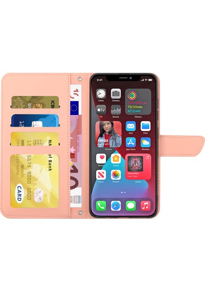 Iphone 12/12 Pro Telefon Kılıfı Rhinestone Dekor Cilt Touch Pu Deri Kapak Kelebek Çiçekleri Baskılı Telefon Stand Cüzdan Kılıf Omuz Kayışı Pembe (Yurt Dışından)