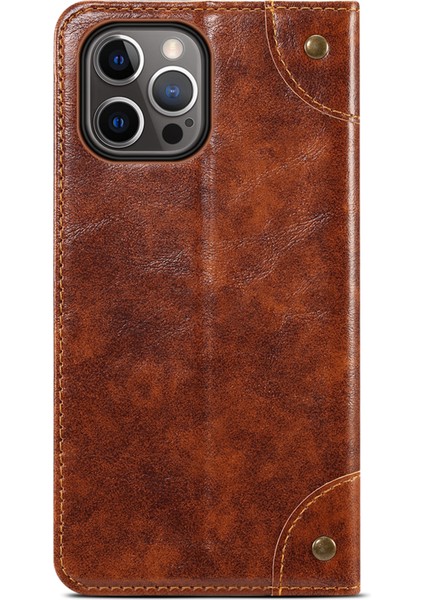 Iphone 12/12 Pro Telefon Kılıfı Basit Stil Güçlü Otomatik Ahmed Pu Deri+Tpu Kasa Cüzdan Stand Şok Geçirmez Telefon Kabuğu -Khaki (Yurt Dışından)