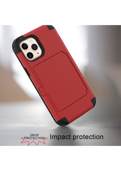 Iphone 12 Pro Max Için Kart Tutucu ve Gizli Ayna ile Şok Geçirmez Pc+Tpu Koruyucu Kapak - Kırmızı (Yurt Dışından) fırsatları