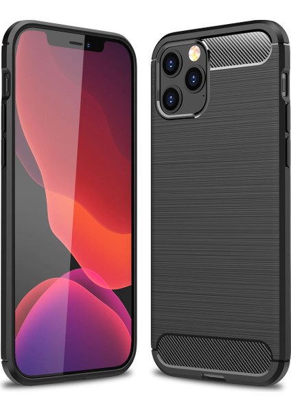 Iphone 12 Pro Max 6.7 Inç Için Karbon Fiber Fırçalanmış Tpu Kapak Koruyucusu Telefon Kabuğu - Siyah (Yurt Dışından)