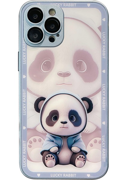 Iphone 12 Pro Max Telefon Kılıfı Koruyucu Telefon Kılıfı Temperli Cam+Tpu Gölge Panda Desen Kapağı Lens Film-Mavisi (Yurt Dışından)