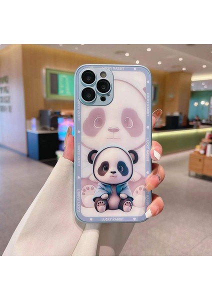 Iphone 12 Pro Max Telefon Kılıfı Koruyucu Telefon Kılıfı Temperli Cam+Tpu Gölge Panda Desen Kapağı Lens Film-Mavisi (Yurt Dışından) fırsatları