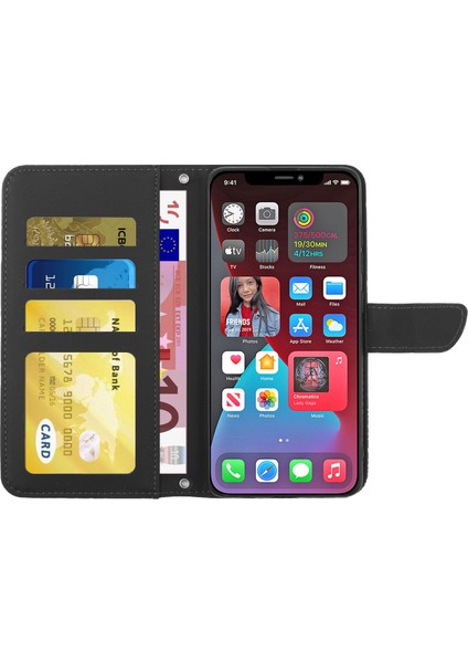 Iphone 12/12 Pro Telefon Kılıfı Rhinestone Dekor Cilt Touch Pu Deri Kapak Kelebek Çiçekleri Baskılı Telefon Stand Cüzdan Kılıf Omuz Kayışı Black (Yurt Dışından)