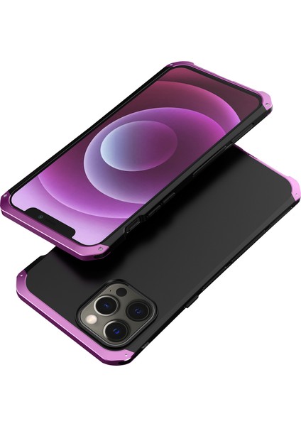 Iphone 12 Pro Max Telefon Kılıfı Için Sabit Pc Back Metal Frame Anti-Drop Hibrit Kapak Black/mor (Yurt Dışından)