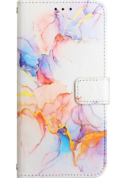 Iphone 12/12 Pro Mezar Desen Şok Desen Pu Deri Deri Stand Kılıf Milky Yol Mermer Beyaz LS004 (Yurt Dışından)
