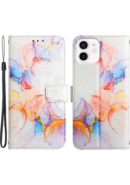 Iphone 12/12 Pro Mezar Desen Şok Desen Pu Deri Deri Stand Kılıf Milky Yol Mermer Beyaz LS004 (Yurt Dışından) fiyatları