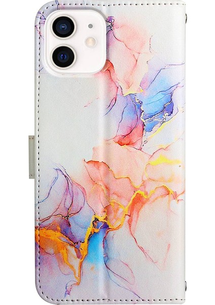 Iphone 12/12 Pro Mezar Desen Şok Desen Pu Deri Deri Stand Kılıf Milky Yol Mermer Beyaz LS004 (Yurt Dışından) modelleri