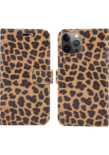 Iphone 12 Pro/12 Için Leopar Desen Deri Kapağı - Kahverengi (Yurt Dışından)