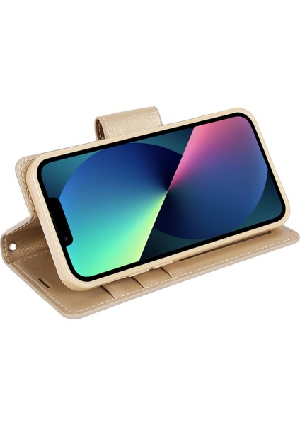 Iphone 12/12 Pro Stand Phone Case Pu Derisi+Tpu Çizilmeye Dayanıklı Cüzdan Kapağı-Altın (Yurt Dışından)