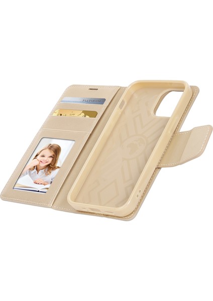 Iphone 12/12 Pro Stand Phone Case Pu Derisi+Tpu Çizilmeye Dayanıklı Cüzdan Kapağı-Altın (Yurt Dışından)