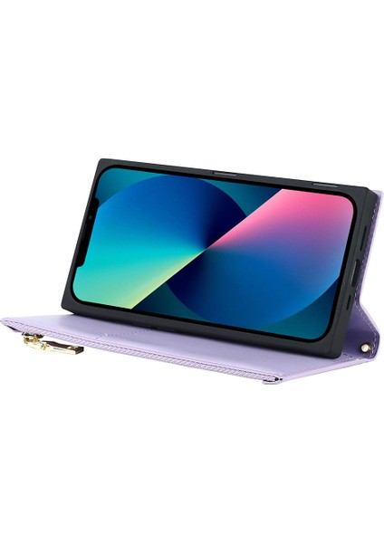 Iphone 12 Pro Telefon Kılıfı Anti Drop Anti Drop Telefon Kapağı Rhombus Baskılı Telefon Kılıfı Pu Deri Fermuar Cep Cüzdan Stand Omuz Kayışı Mühendisi (Yurt Dışından) modelleri