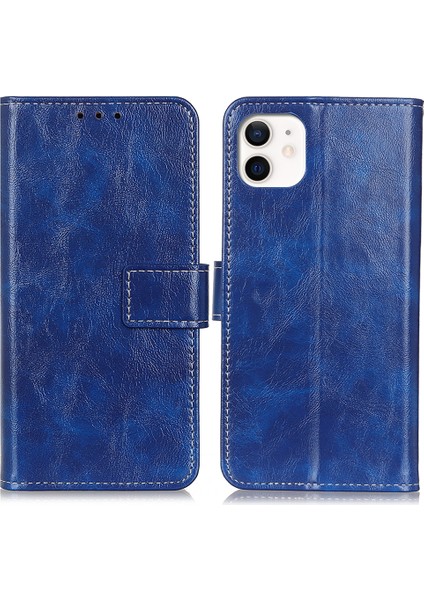 Iphone 12/12 Pro Telefon Kılıfı Çılgın At Dokusu Vintage Deri Cüzdan Kılıfı Stand Fonksiyon-Mavisi ile Manyetik Şok Geçirmez Koruyucu Kapak (Yurt Dışından)