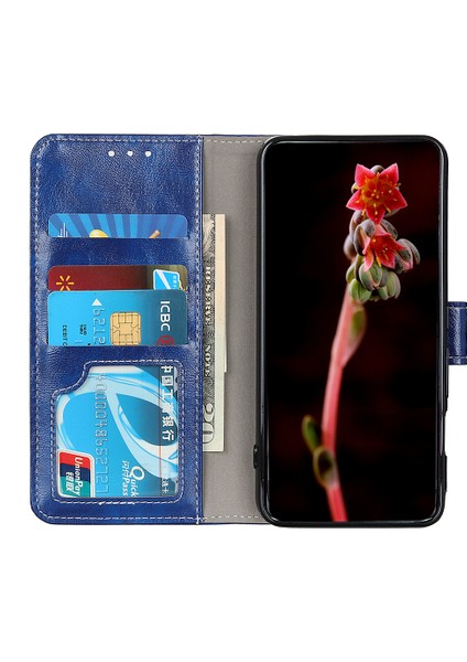 Iphone 12/12 Pro Telefon Kılıfı Çılgın At Dokusu Vintage Deri Cüzdan Kılıfı Stand Fonksiyon-Mavisi ile Manyetik Şok Geçirmez Koruyucu Kapak (Yurt Dışından) modelleri