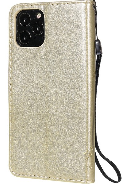 Iphone 12/12 Pro Telefon Kılıfı Için Baskılı Kedi ve Ağaç Deseni Pu Deri Cüzdan Stand -Gold ile Telefon Kılıfı (Yurt Dışından)