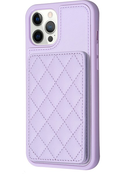Iphone 12 Pro Maks Kart Yuvaları Için Kickstand Telefon Anti-Çizelge Kılıfı Deri Kaplamalı Tpu Kapak Morası (Yurt Dışından)