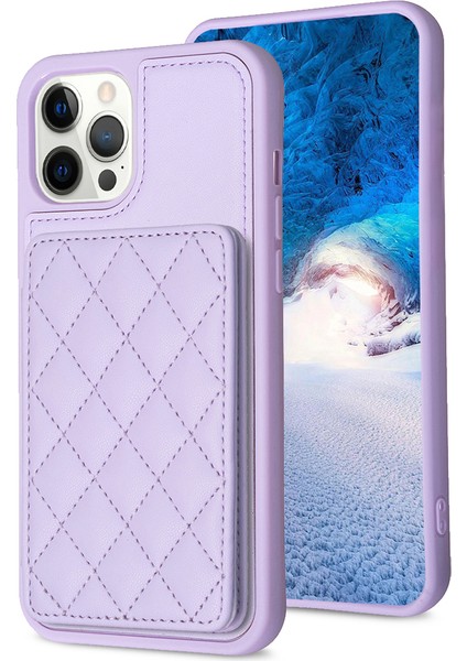 Iphone 12 Pro Maks Kart Yuvaları Için Kickstand Telefon Anti-Çizelge Kılıfı Deri Kaplamalı Tpu Kapak Morası (Yurt Dışından)
