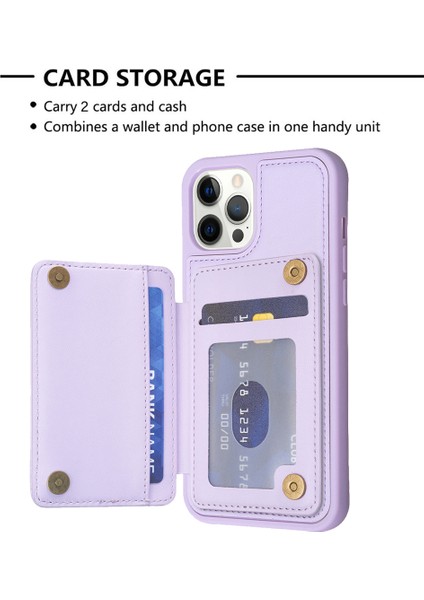 Iphone 12 Pro Maks Kart Yuvaları Için Kickstand Telefon Anti-Çizelge Kılıfı Deri Kaplamalı Tpu Kapak Morası (Yurt Dışından)