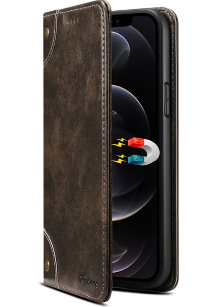 Iphone 12/12 Pro Telefon Kılıfı Için Basit Stil Güçlü Otomatik Ahmed Pu Deri+Tpu Kasa Cüzdan Stand Şok Geçirmez Telefon Kabuğu -Black (Yurt Dışından)