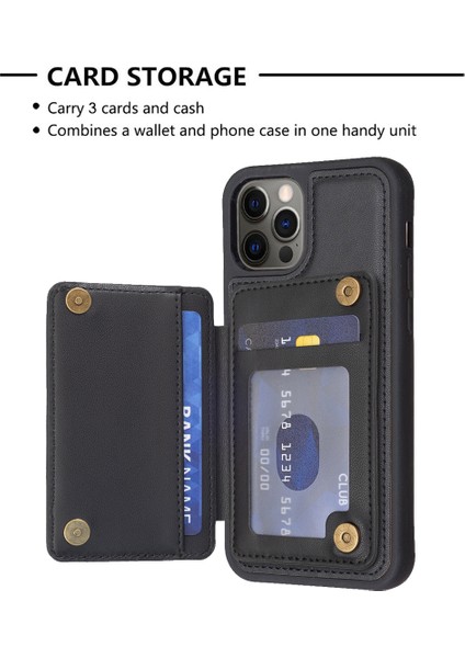 Iphone 12/12 Pro Card Tutucu Kickstand Telefon Kasası Pu Derılı Kaplamalı Tpu Kapak Black (Yurt Dışından)