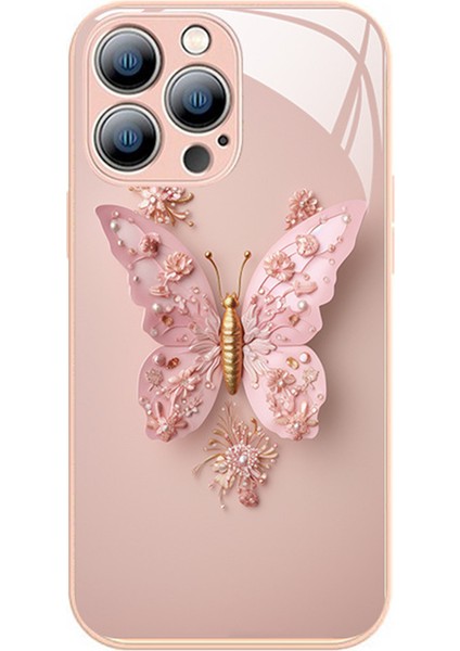 Iphone 12 Pro Temperli Cam+Tpu Damla Geçirmez Kapak Için Kelebek Desen Telefon Kılıfı - Pembe (Yurt Dışından)