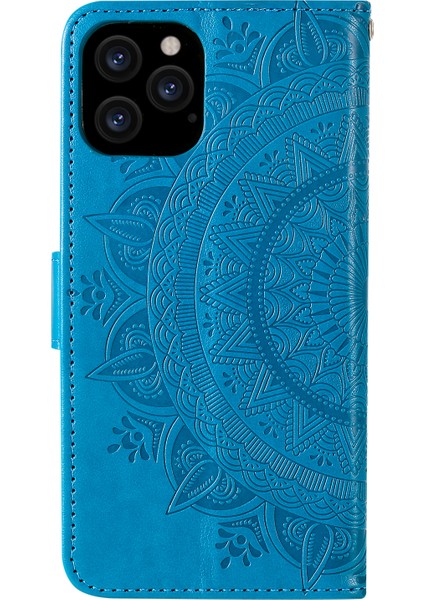 Baskılı Mandala Çiçek Cüzdan Deri Deri Flip Kapak Iphone 12 Pro Max 6.7 Inç - Mavi (Yurt Dışından)