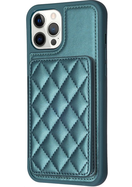 Iphone 12 Pro Maks Kart Yuvaları Için Kickstand Telefon Anti-Çizelge Kılıfı Deri Kaplamalı Tpu Kapak Yeşili (Yurt Dışından)
