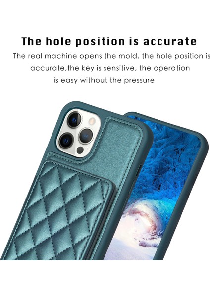Iphone 12 Pro Maks Kart Yuvaları Için Kickstand Telefon Anti-Çizelge Kılıfı Deri Kaplamalı Tpu Kapak Yeşili (Yurt Dışından)