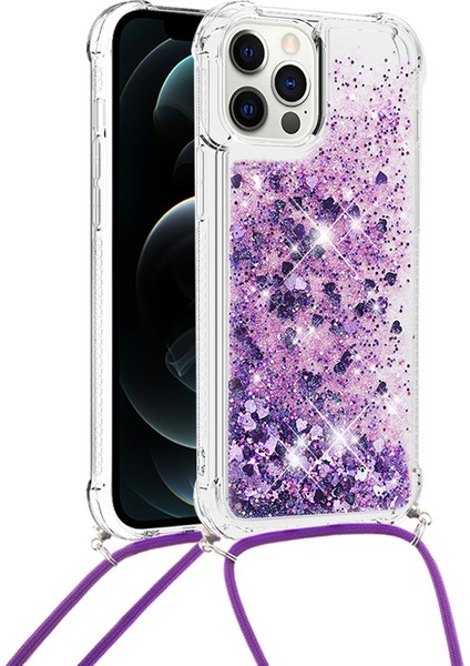 Iphone 12 Pro Max-Purple Için Landard ile Şok Geçirmez Dinamik Quicksand ve Tpu Cep Telefonu Koruyucu Kapak (Yurt Dışından)
