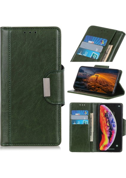 Iphone 12 Pro/12 Için Cowhide Doku Pu Deri Cüzdan Kılıfı - Yeşil (Yurt Dışından)