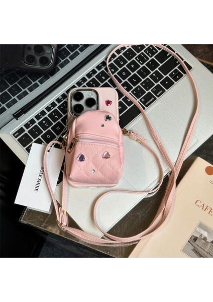 Iphone 12 Pro Max Pu Mini Schoolbag Tpu Telefon Kılıfı Omuz Kayış Pembe ile Önleme Önleme Kapağı (Yurt Dışından)