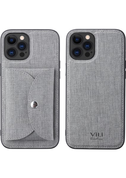 Iphone 12 Pro Maks Deri Kaplamalı Tpu Telefon Kılıfı Kart Tutucu Grey ile Hareketli Manyetik Emilim Arka Kapak (Yurt Dışından)