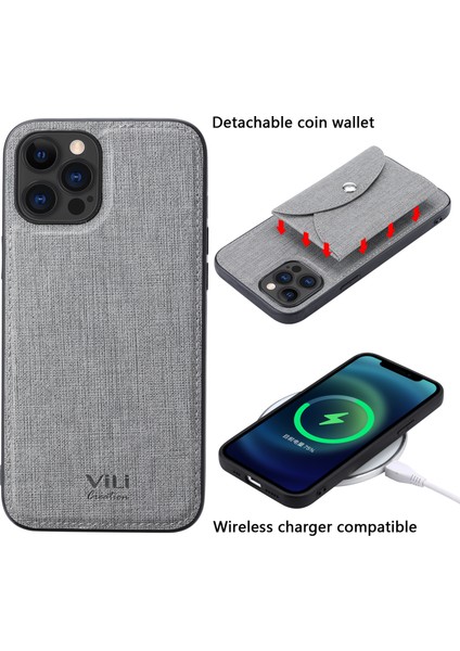 Iphone 12 Pro Maks Deri Kaplamalı Tpu Telefon Kılıfı Kart Tutucu Grey ile Hareketli Manyetik Emilim Arka Kapak (Yurt Dışından) modelleri