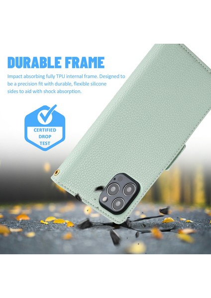 Litchi Doku Cüzdan Tasarımı Iphone 12 Için Çeşitli Renkli Deri Cüzdan Kılıfı 6.1 12 Pro-Green (Yurt Dışından)