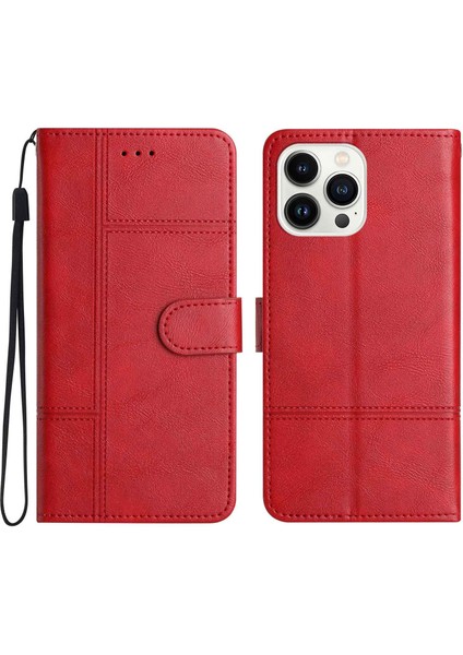 Iphone Için 12/12 Pro Telefon Vaka Iş Stili Telefon Kılıfı Giyim Anti-Cowhide Doku Pu Deri Folio Flip Telefon Cüzdanı Kapak Stand Telefon Kabuk-Kırmızı (Yurt Dışından)
