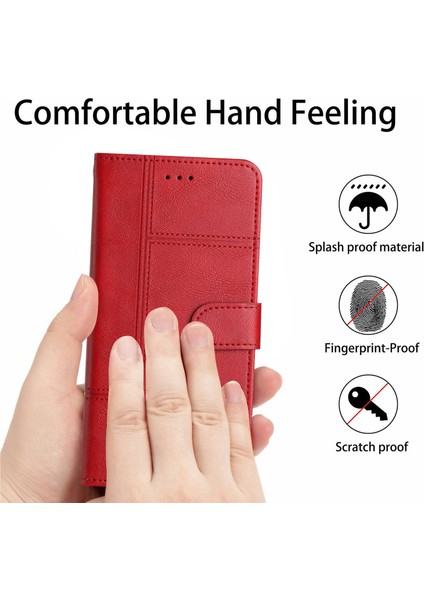 Iphone Için 12/12 Pro Telefon Vaka Iş Stili Telefon Kılıfı Giyim Anti-Cowhide Doku Pu Deri Folio Flip Telefon Cüzdanı Kapak Stand Telefon Kabuk-Kırmızı (Yurt Dışından)