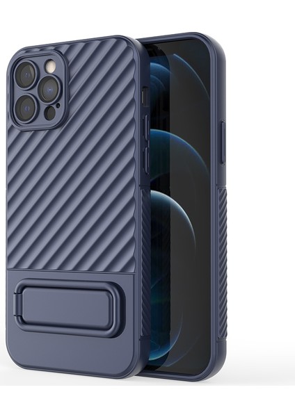Iphone 12 Pro, Kickstand Design Shockproof Tpu Telefon Kılıfı Için Anti -Cratch Telefon Kapağı - Koyu Mavi (Yurt Dışından)