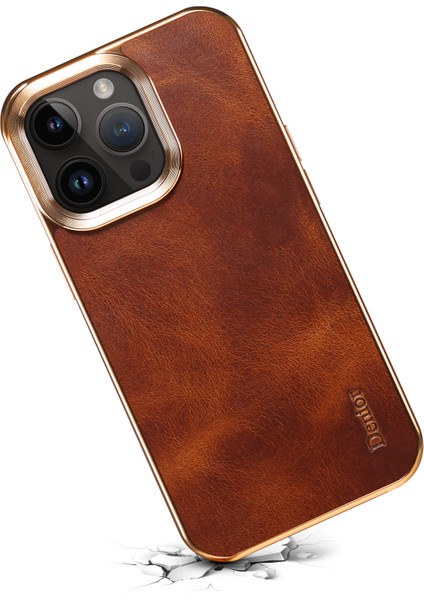 Iphone 12/12 Pro Telefon Kılıfı Için Mumsu Dokulu Elektraplatma Kılıfı Orijinal Inek Deri+Pu Deri+Pc Telefon Kapak-Kahverengi (Yurt Dışından)