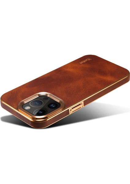 Iphone 12/12 Pro Telefon Kılıfı Için Mumsu Dokulu Elektraplatma Kılıfı Orijinal Inek Deri+Pu Deri+Pc Telefon Kapak-Kahverengi (Yurt Dışından)
