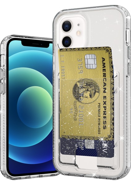 Işıltılı Şeffaf Kart Tutucusu Kalınlaşmış Tpu Kapak Telefon Kasası Için iPhone 12/12 Pro-Şeffaf Siyah Siyah (Yurt Dışından)
