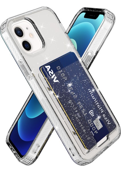 Işıltılı Şeffaf Kart Tutucusu Kalınlaşmış Tpu Kapak Telefon Kasası Için iPhone 12/12 Pro-Şeffaf Siyah Siyah (Yurt Dışından)
