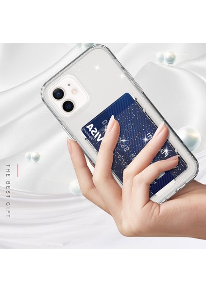 Işıltılı Şeffaf Kart Tutucusu Kalınlaşmış Tpu Kapak Telefon Kasası Için iPhone 12/12 Pro-Şeffaf Siyah Siyah (Yurt Dışından)