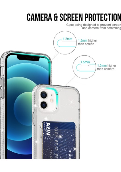 Işıltılı Şeffaf Kart Tutucusu Kalınlaşmış Tpu Kapak Telefon Kasası Için iPhone 12/12 Pro-Şeffaf Siyah Siyah (Yurt Dışından)