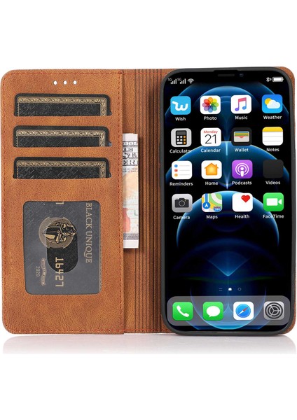 Iphone 12/12 Pro Telefon Kılıfı Önleme Önleme Pu Deri Cep Telefon Kılıfı Güçlü Manyetik Adsorpsiyon Flip Stand Cüzdan Telefon Kablosu (Yurt Dışından)