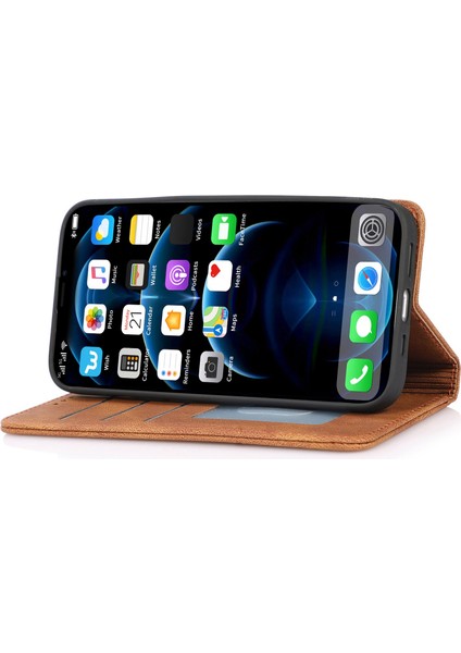 Iphone 12/12 Pro Telefon Kılıfı Önleme Önleme Pu Deri Cep Telefon Kılıfı Güçlü Manyetik Adsorpsiyon Flip Stand Cüzdan Telefon Kablosu (Yurt Dışından)