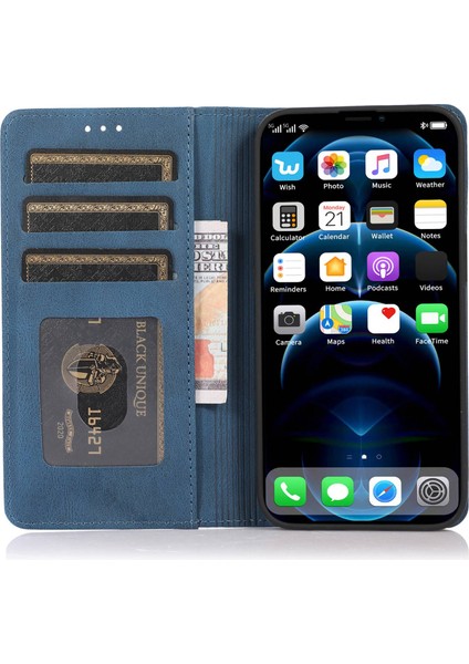 Iphone 12/12 Pro Telefon Kılıfı Önleme Önleme Pu Deri Cep Telefon Kılıfı Güçlü Manyetik Adsorpsiyon Flip Stand Cüzdan Telefon Kabuk Mavisi (Yurt Dışından)